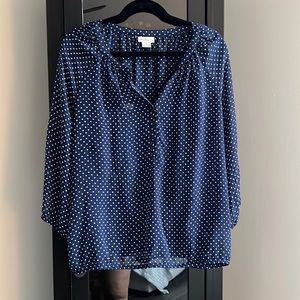 Liz Claiborne navy polka dot blouse